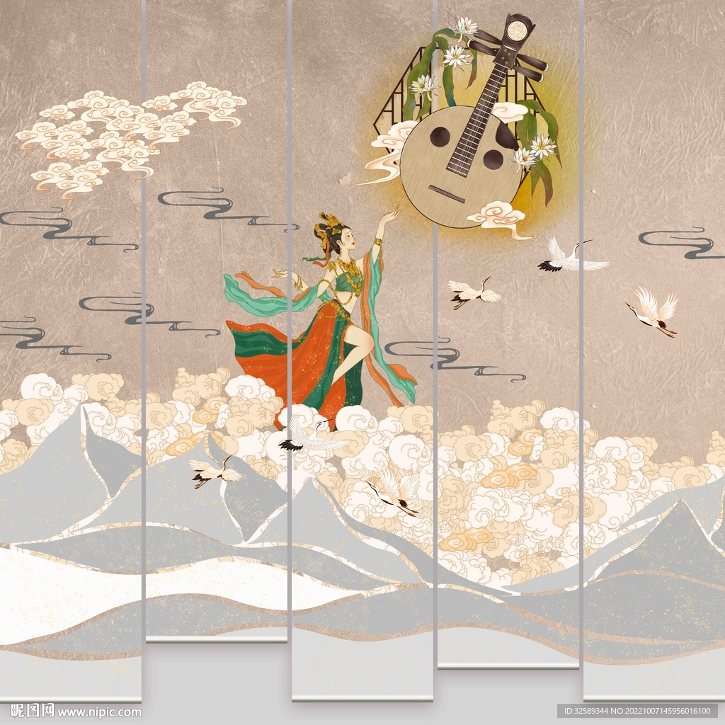 新中式国潮敦煌乐器垂帘门帘