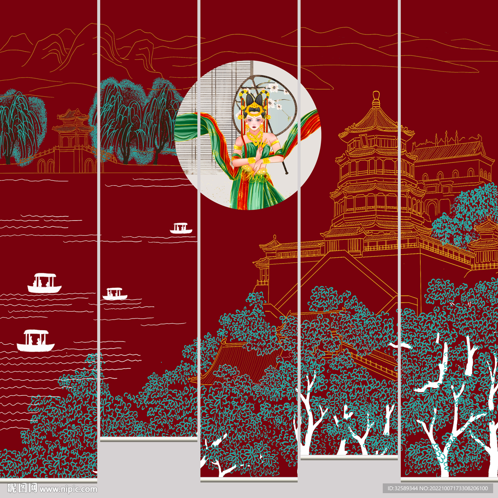 新中式垂帘门帘卷帘 