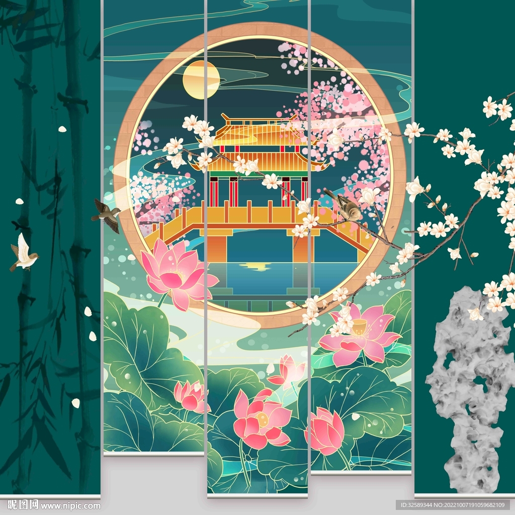 新中式垂帘门帘卷帘 