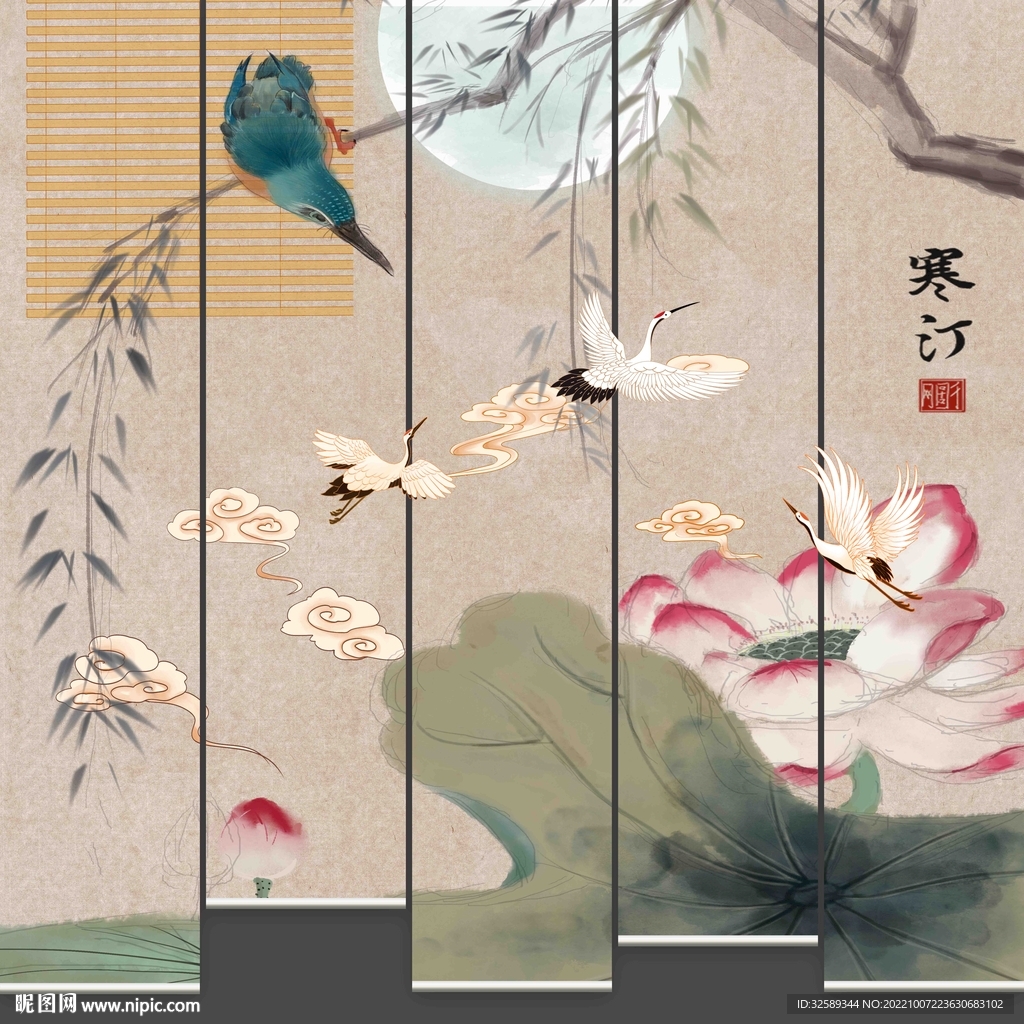 新中式垂帘门帘卷帘 