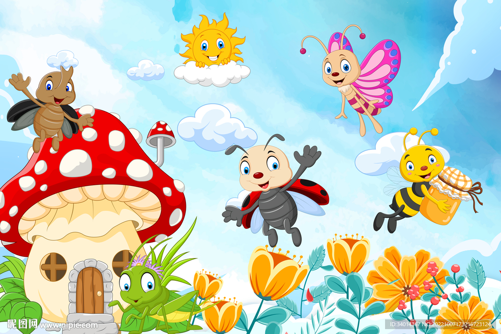 蘑菇房卡通儿童房背景