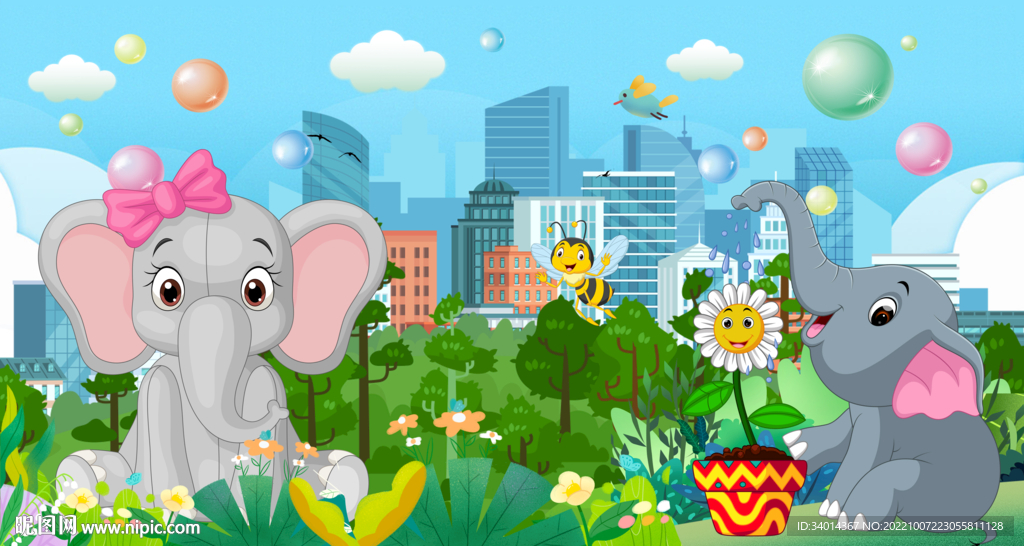 卡通大象游乐园背景墙
