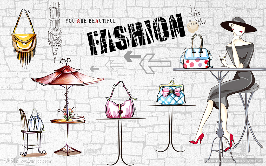 个性砖墙美女包包工装背景墙