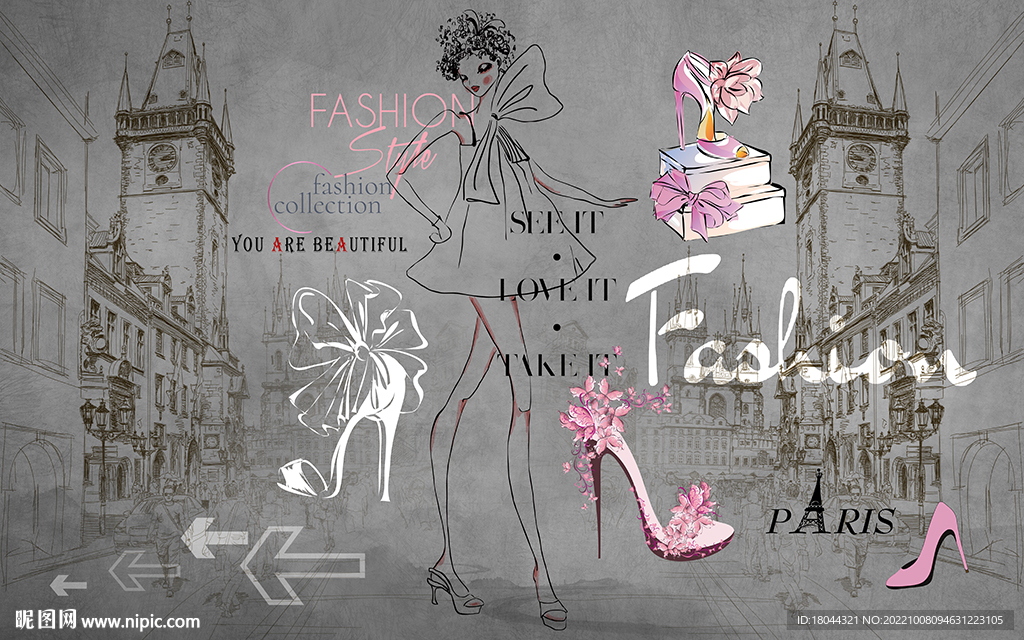 个性砖墙美女鞋子工装背景墙