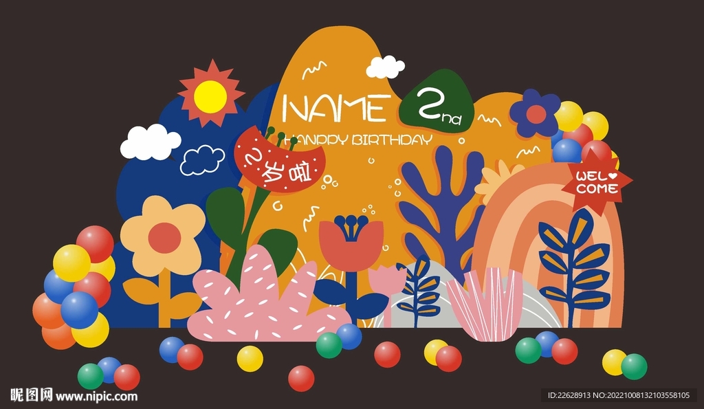 INS风花朵宝宝宴KT板背景板