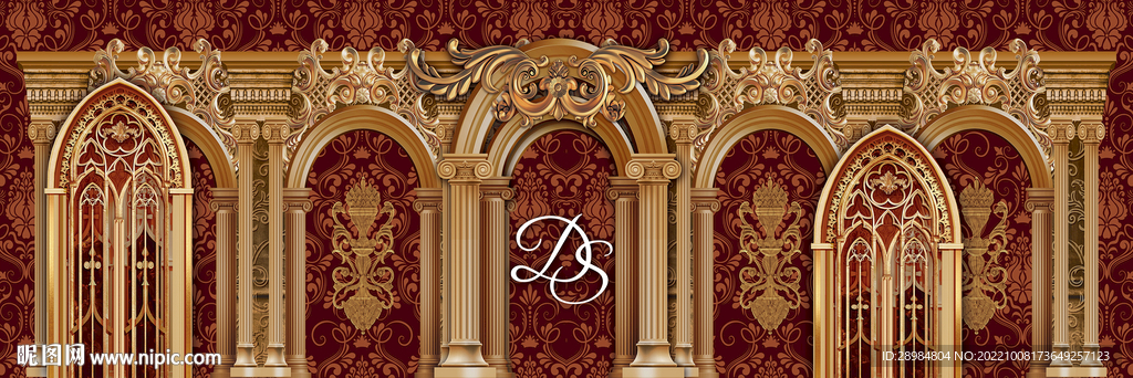 欧式红金复古宫廷风婚礼背景