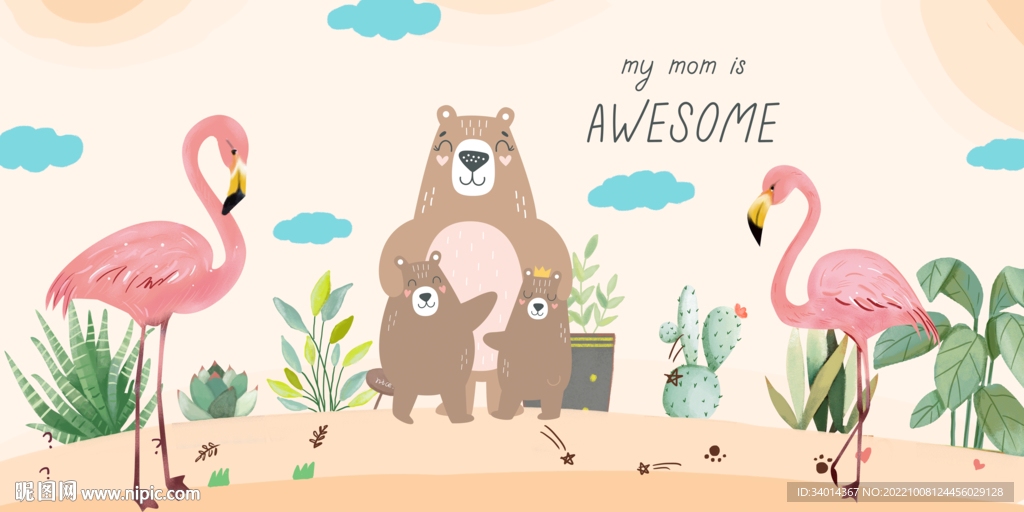 卡通火鸟小清新背景墙