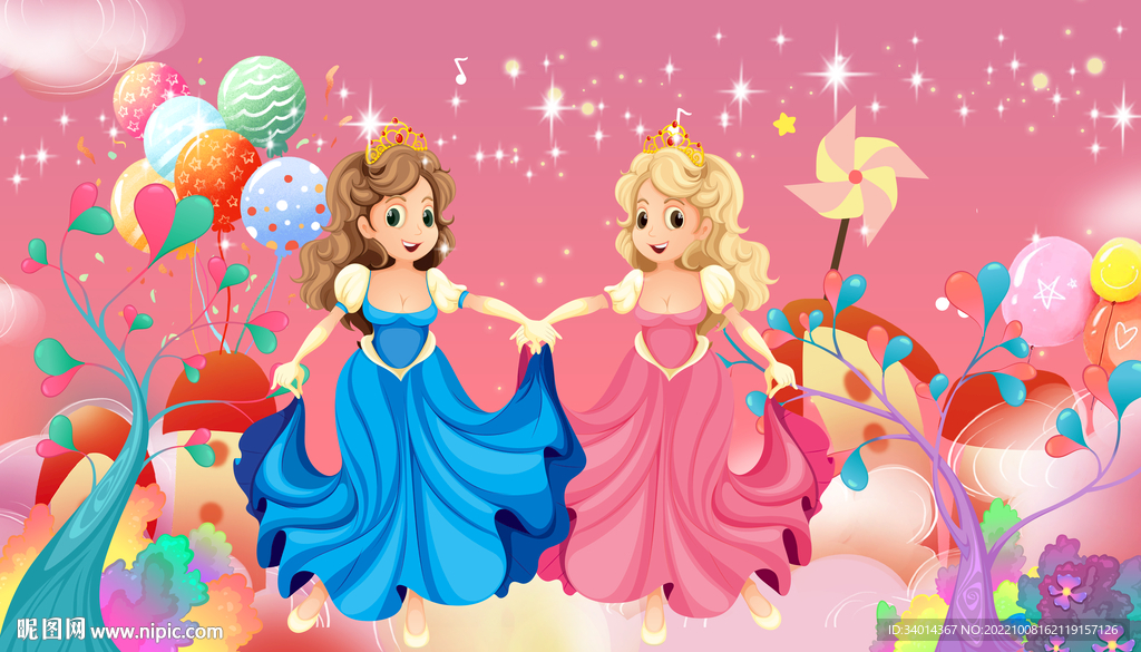 卡通公主粉红色背景墙