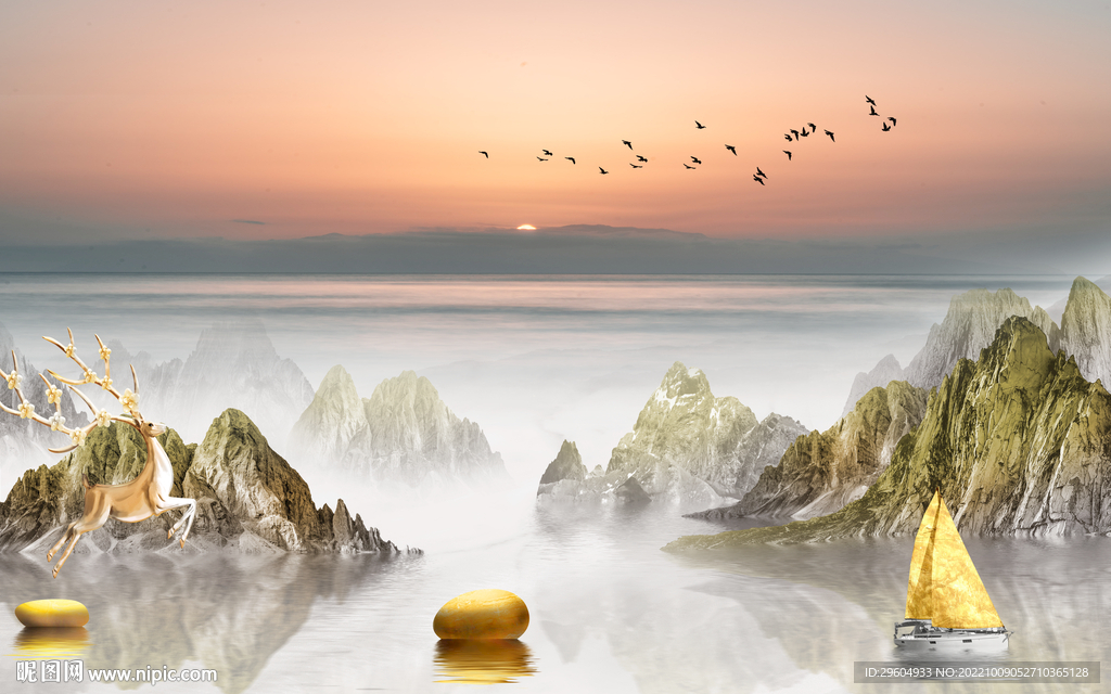 现代客厅意境山水 TIf分层