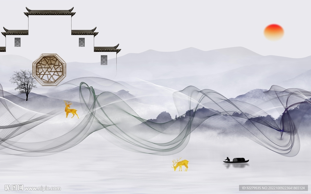 高档爆款中式山水 TIf分层