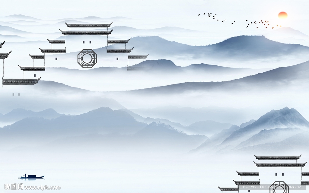 高清爆款中式山水 TIf分层