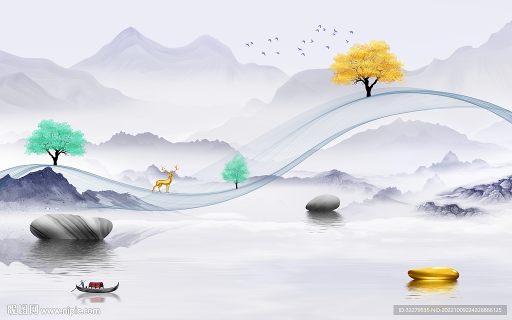 人气 爆款中式山水 TIf分层