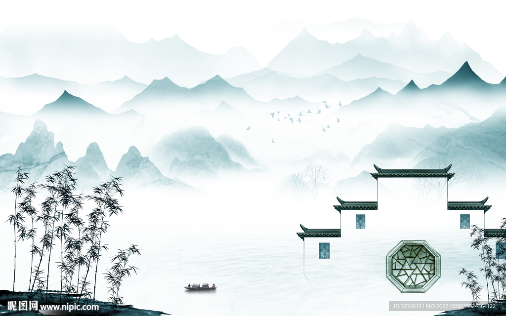 客厅 中式最新山水 tif分层