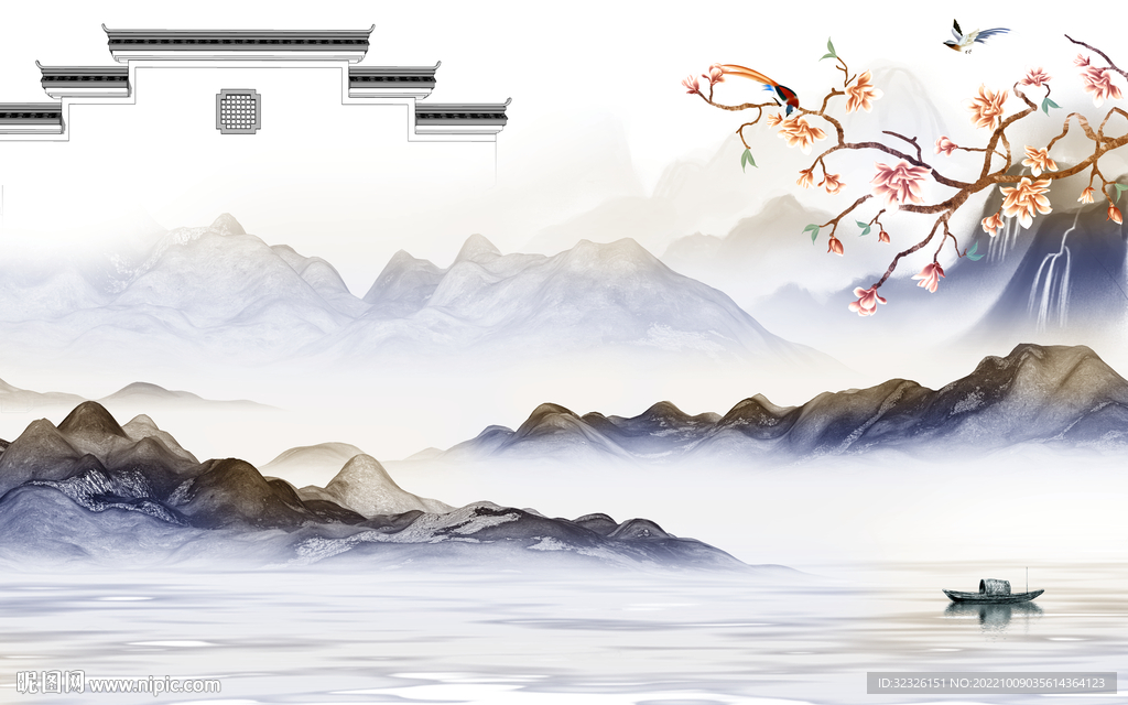 别墅中式最新山水 tif分层