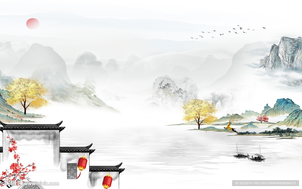 爆款中式最新山水 tif分层