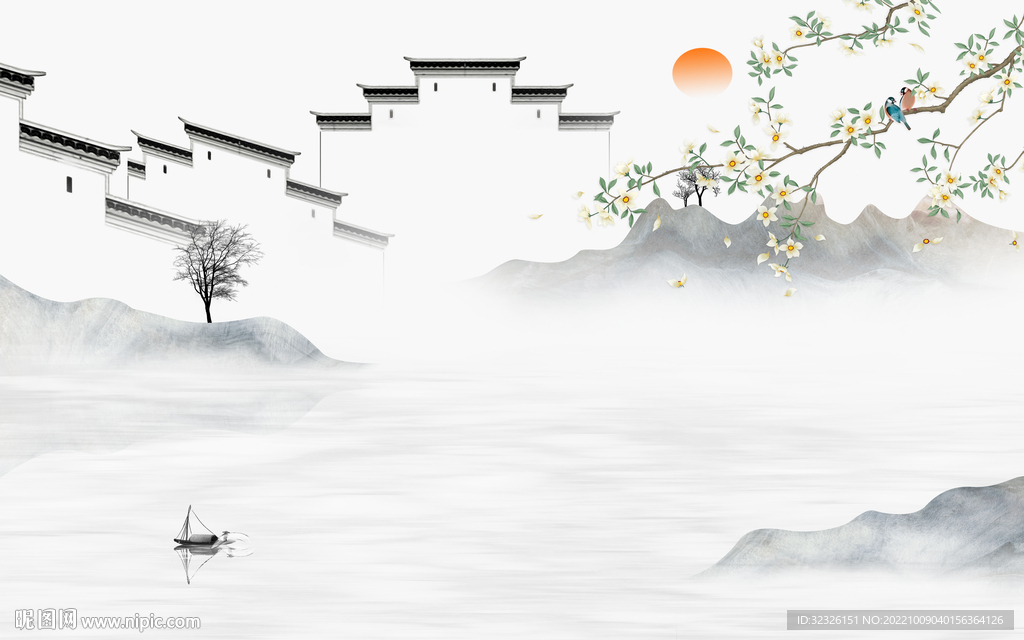 简约中式最新山水 tif分层