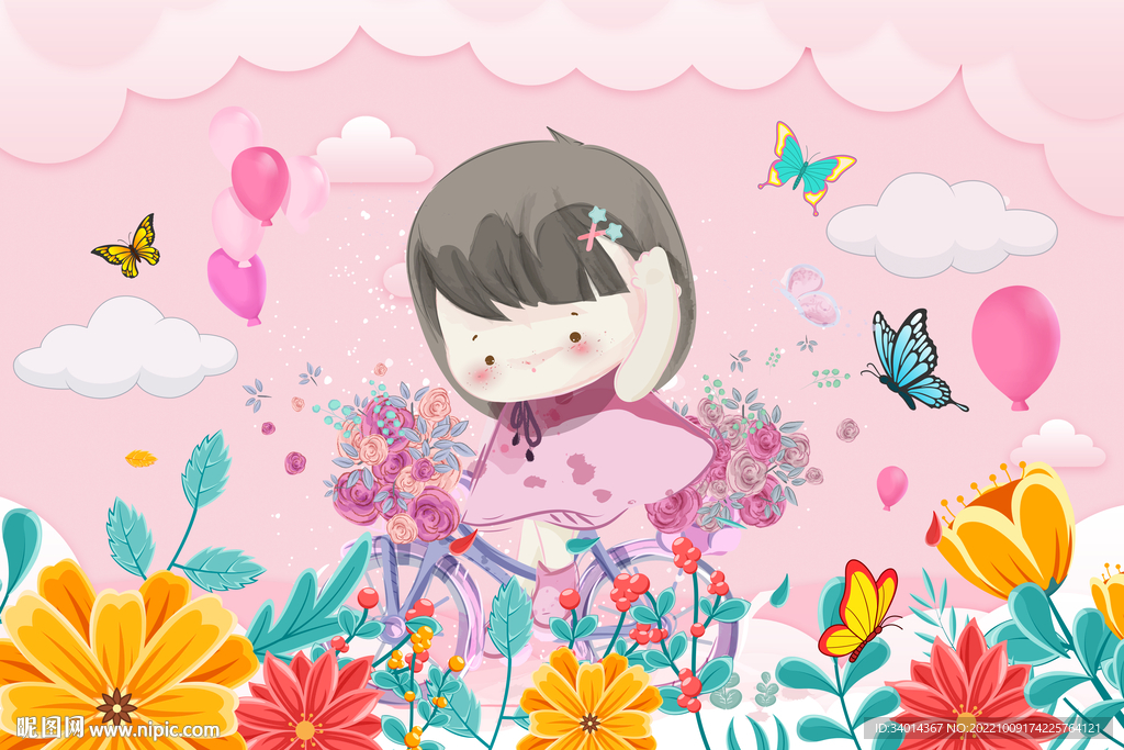 可爱卡通小女孩背景墙