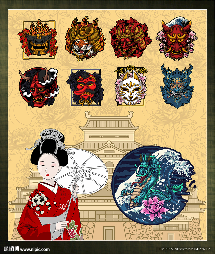 矢量日本传统面具