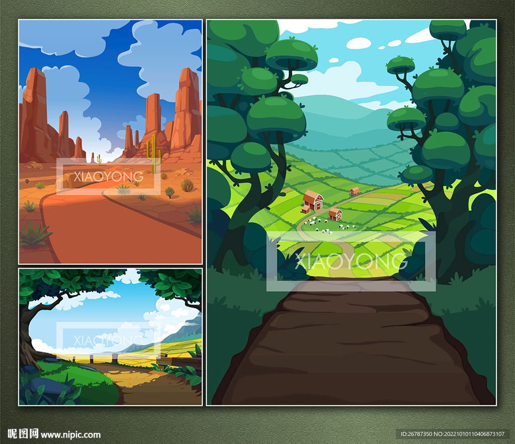 矢量手绘卡通风景