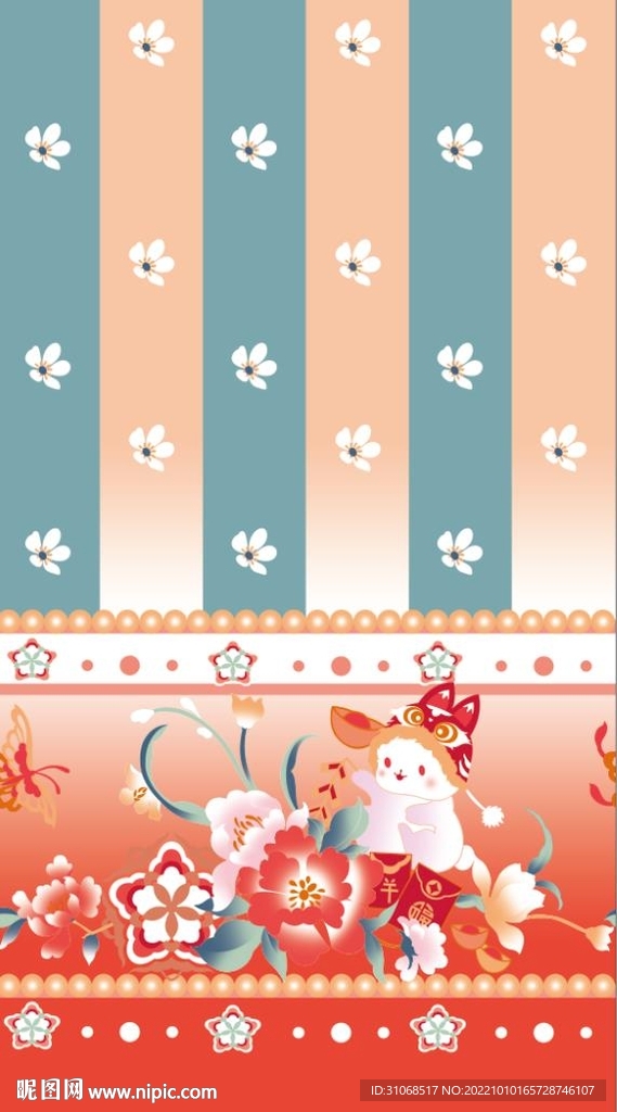 汉服大红花红包兔子