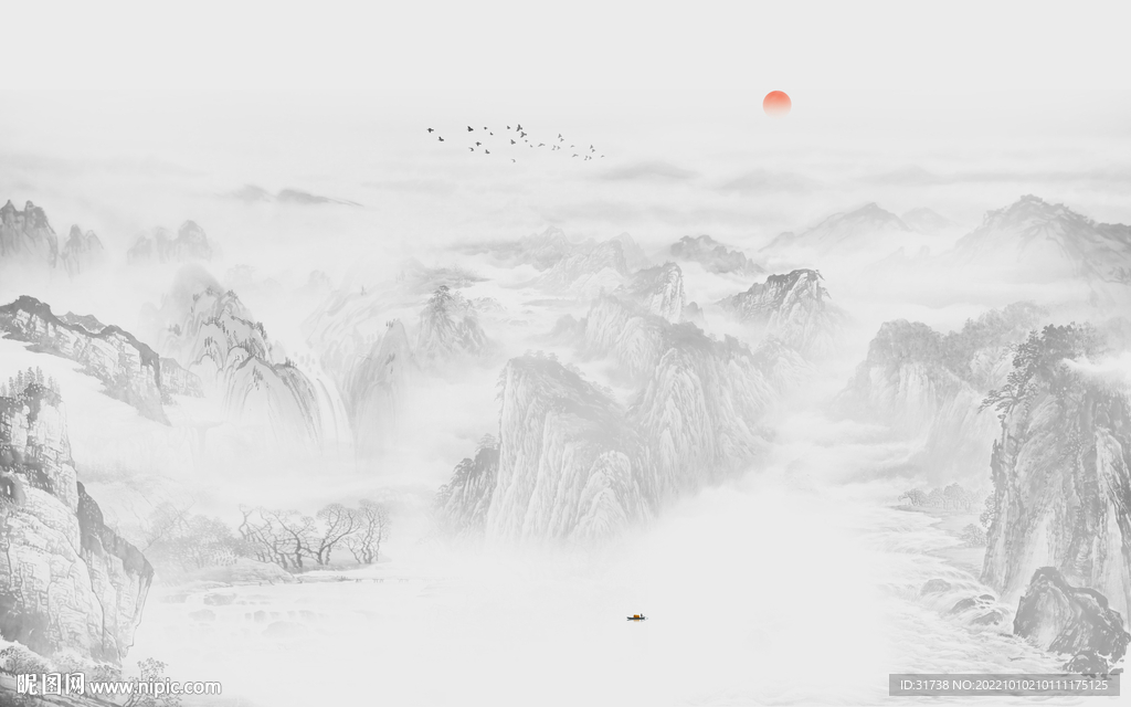 最新意境客厅山水画 TIF分层