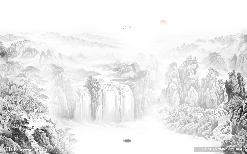 客厅 中式最新山水 tif分层