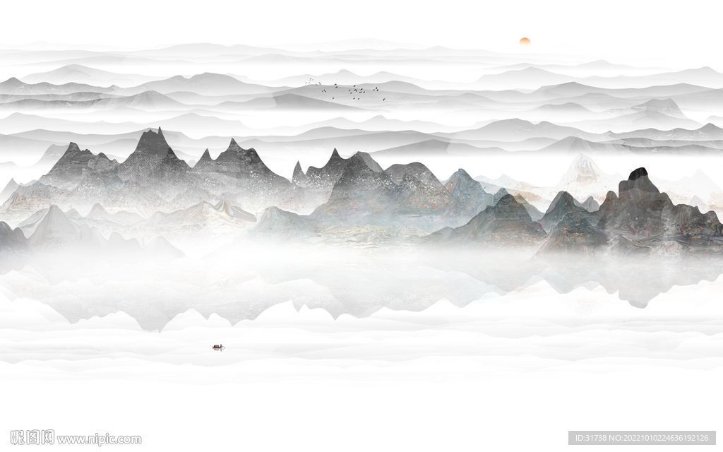 别墅 背景中式山水 tif分层