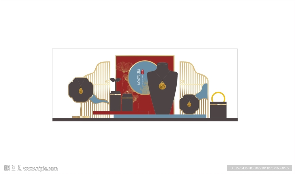 黄金古法珠宝橱窗展柜道具