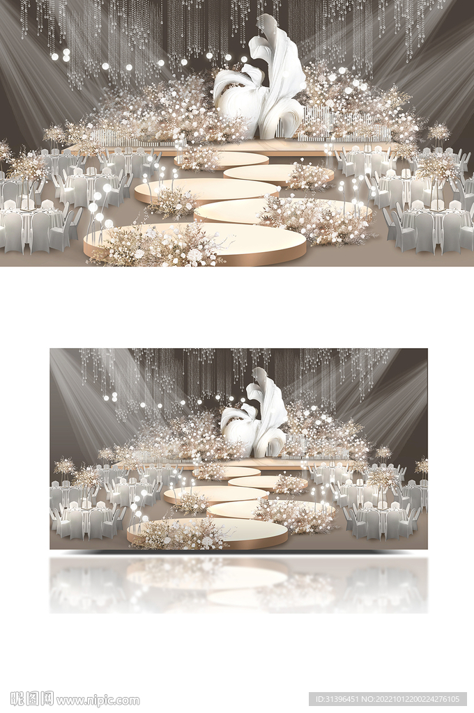 白香槟婚礼效果图舞台欧式轻奢浪