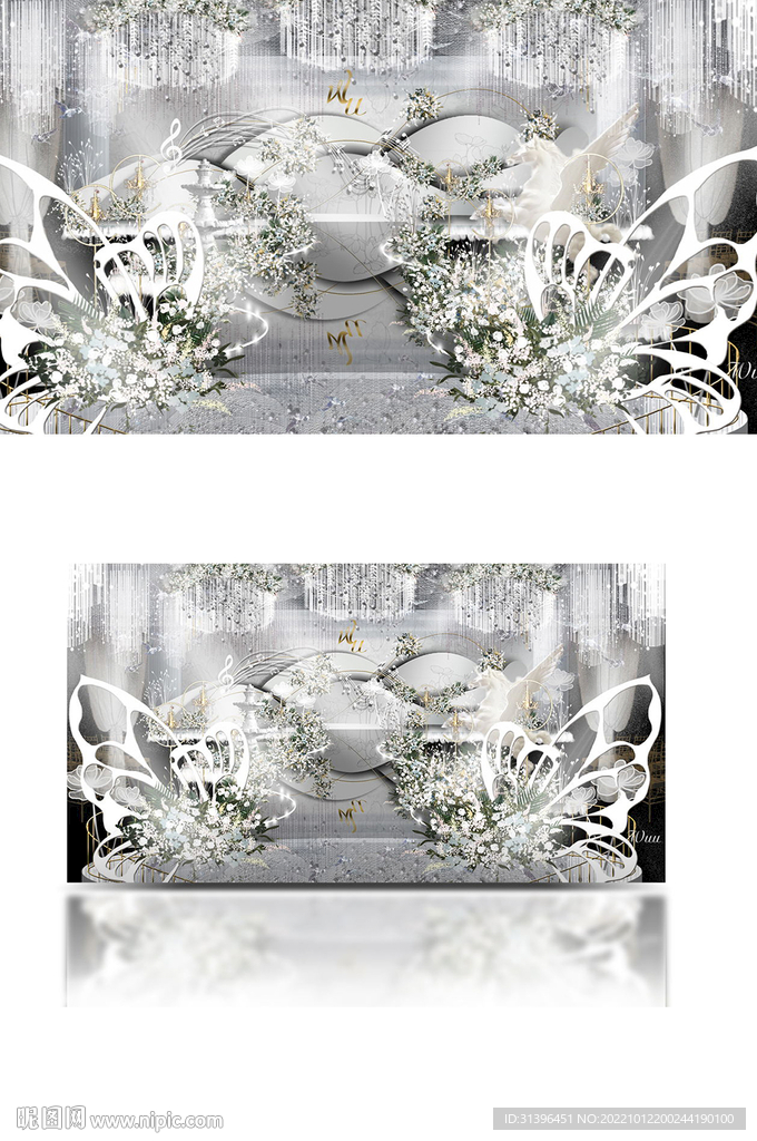 灰白色婚礼效果图温馨浪漫简约轻
