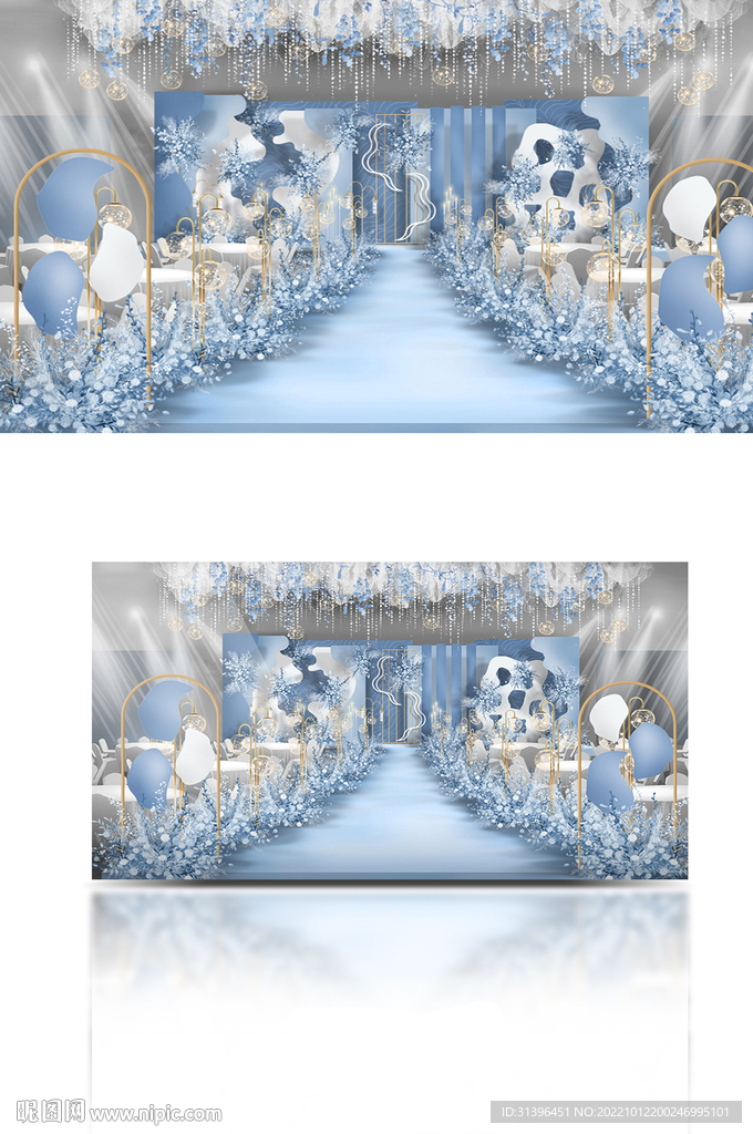 蓝色轻奢舞台婚礼效果图