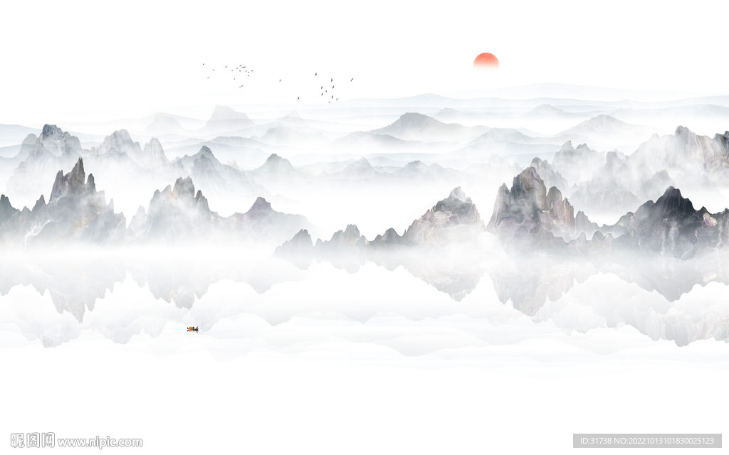 最新意境客厅山水 TIF分层