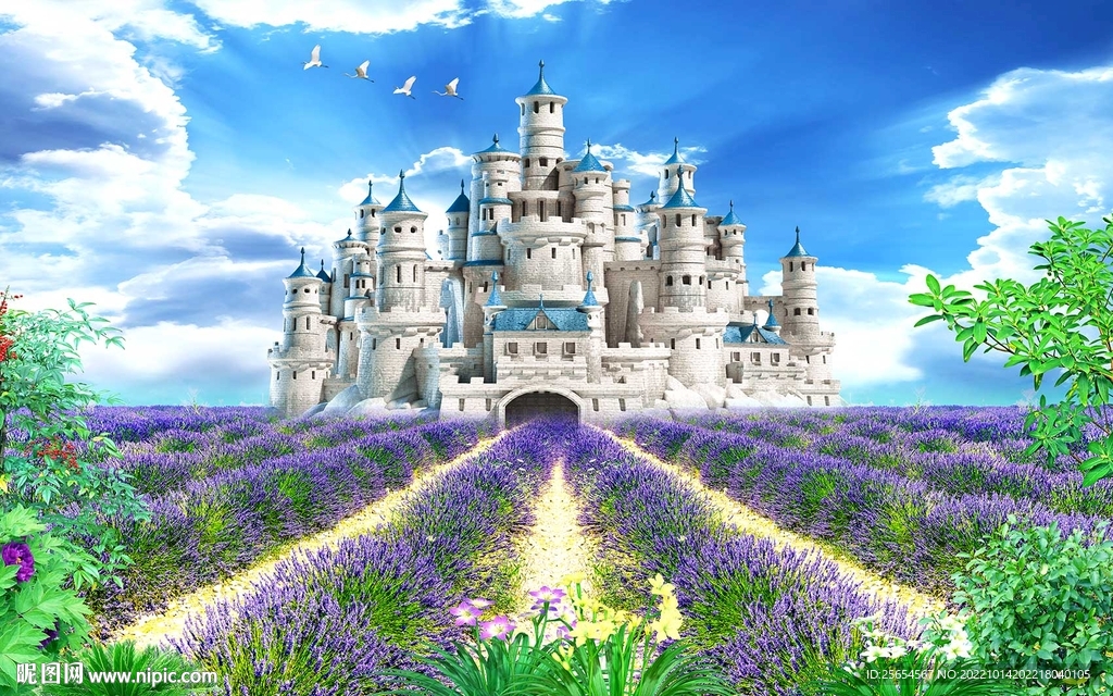 美丽熏衣草城堡背景墙
