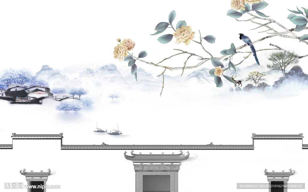 花鸟中式新山水画 tIF分层