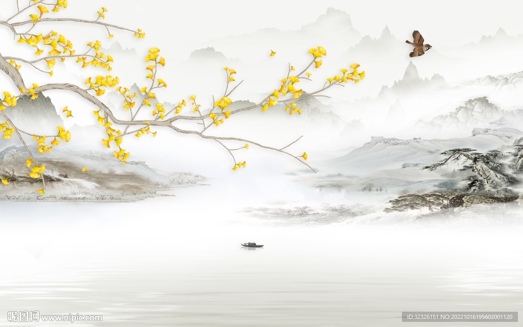 新款中式山水新画 tif分层