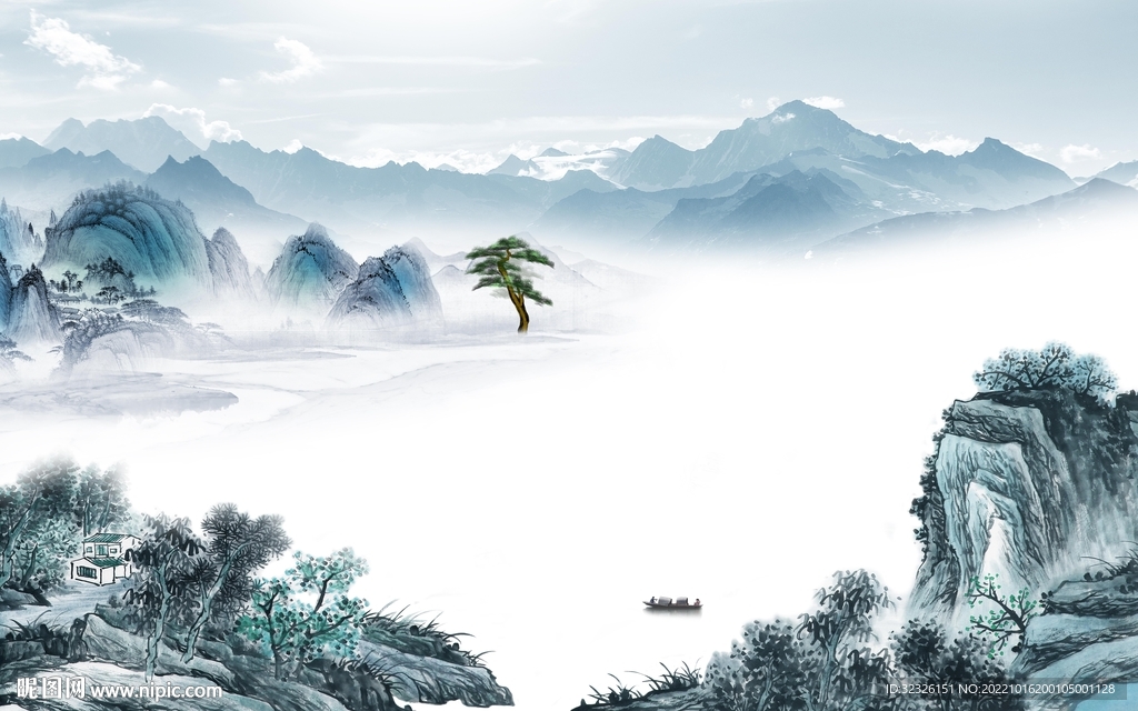 爆款中式山水新画 tif分层