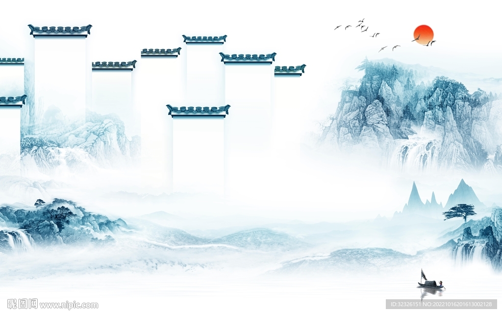 简约中式山水新画 tif分层