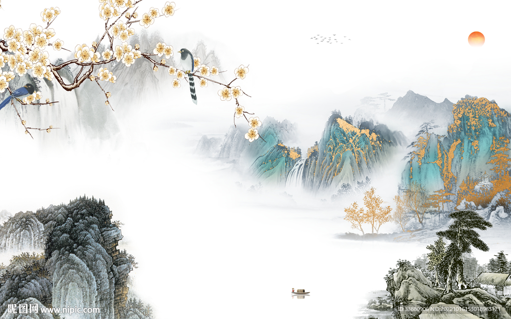 国画 最新款山水画 tif分层