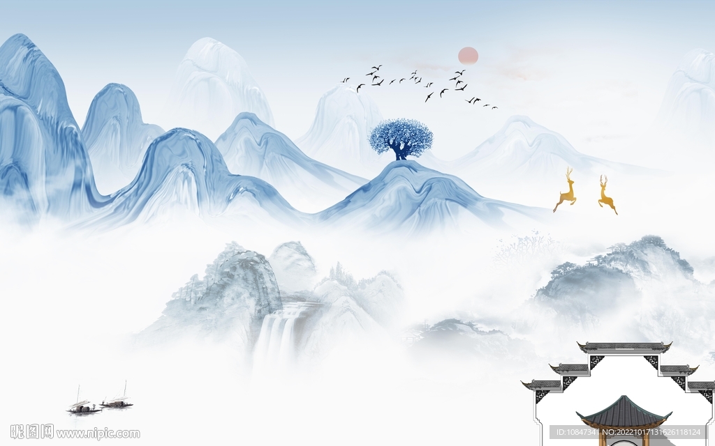 新款风景画山水图 TIf分层