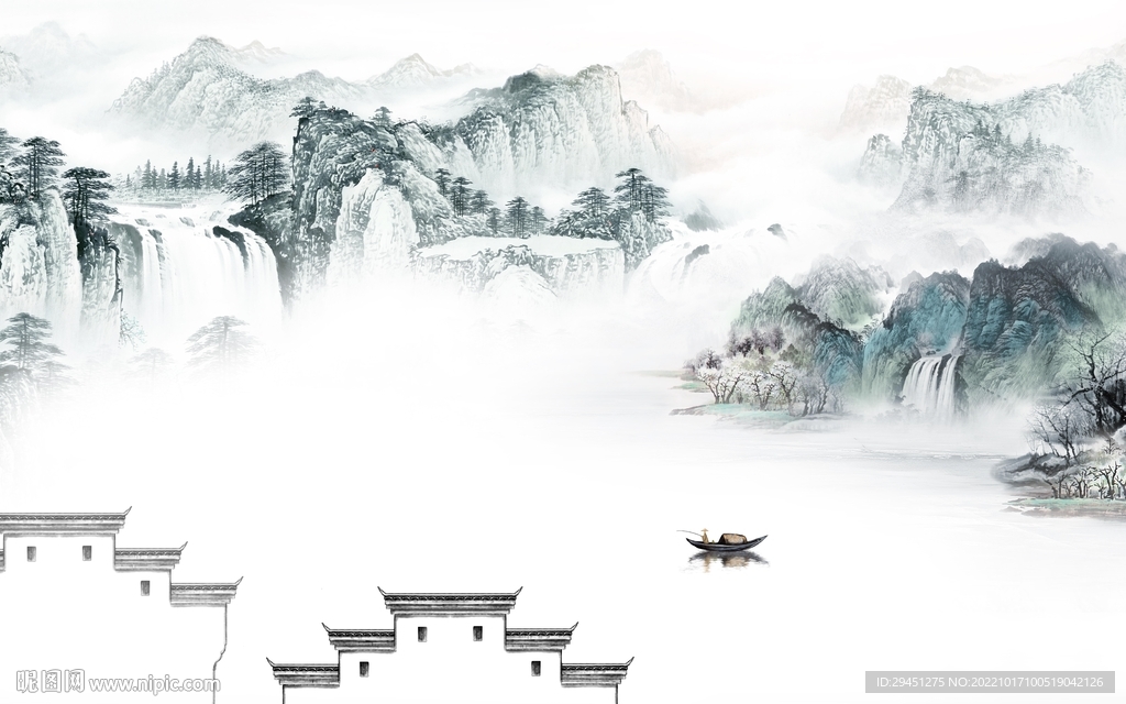 新中式简约新山水画 Tif分层