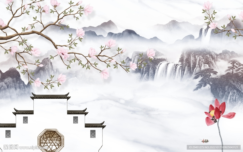 国画简约新山水画 Tif分层