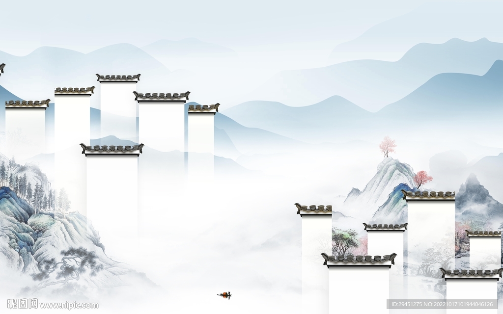 高清简约新山水画 Tif分层