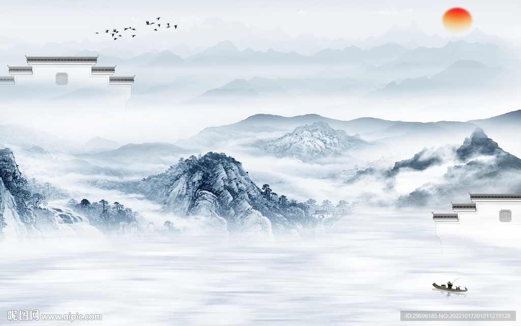 中国风新高档山水画 TIF分层