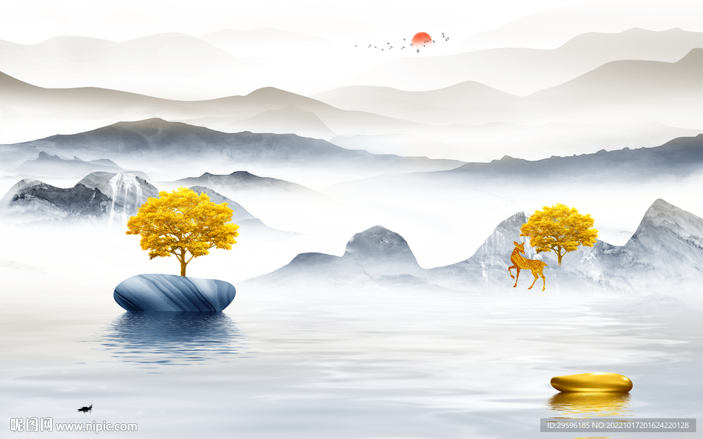 现代新高档山水画 TIF分层