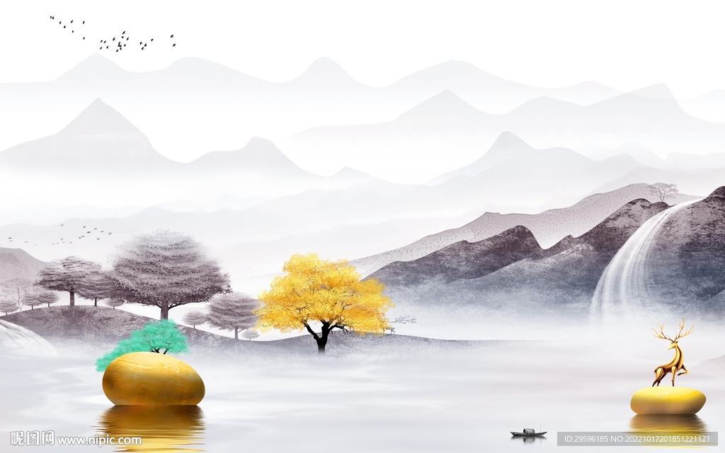 新中式新高档山水画 TIF分层