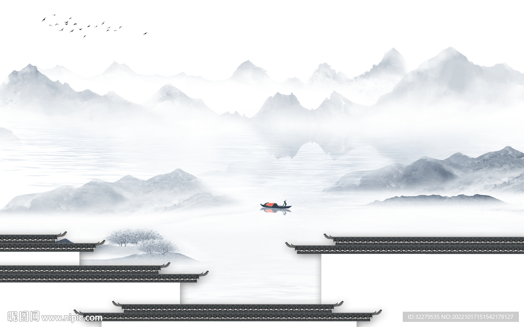 别墅最新款山水画 Ti分层 