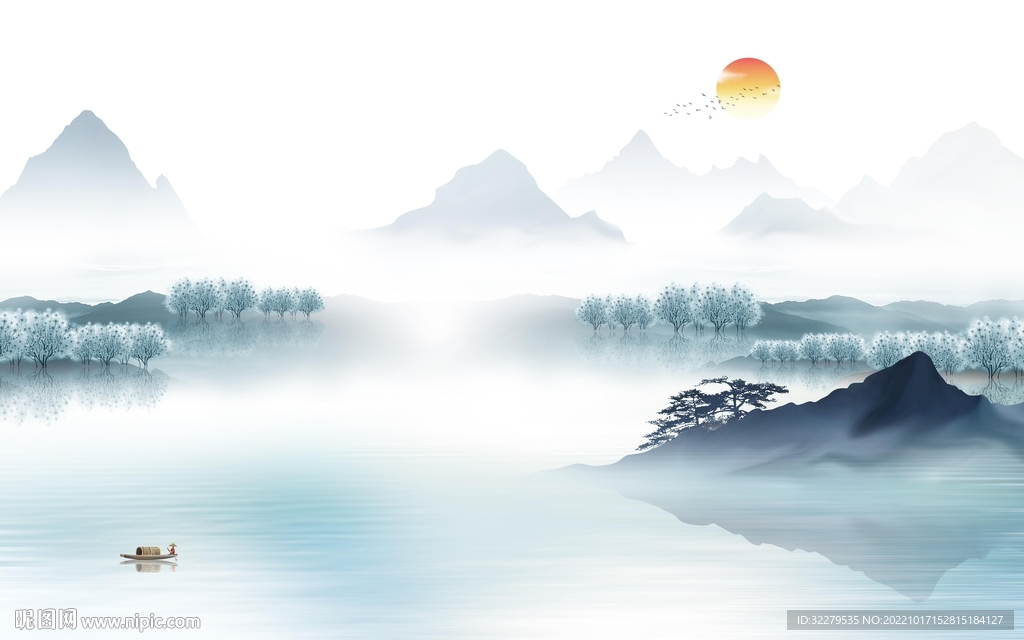 中式最新款山水画 Ti分层 