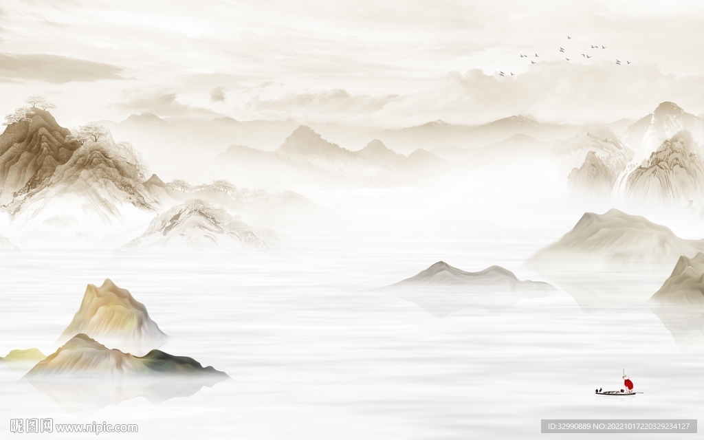 高端山水画背景墙 TIf分层