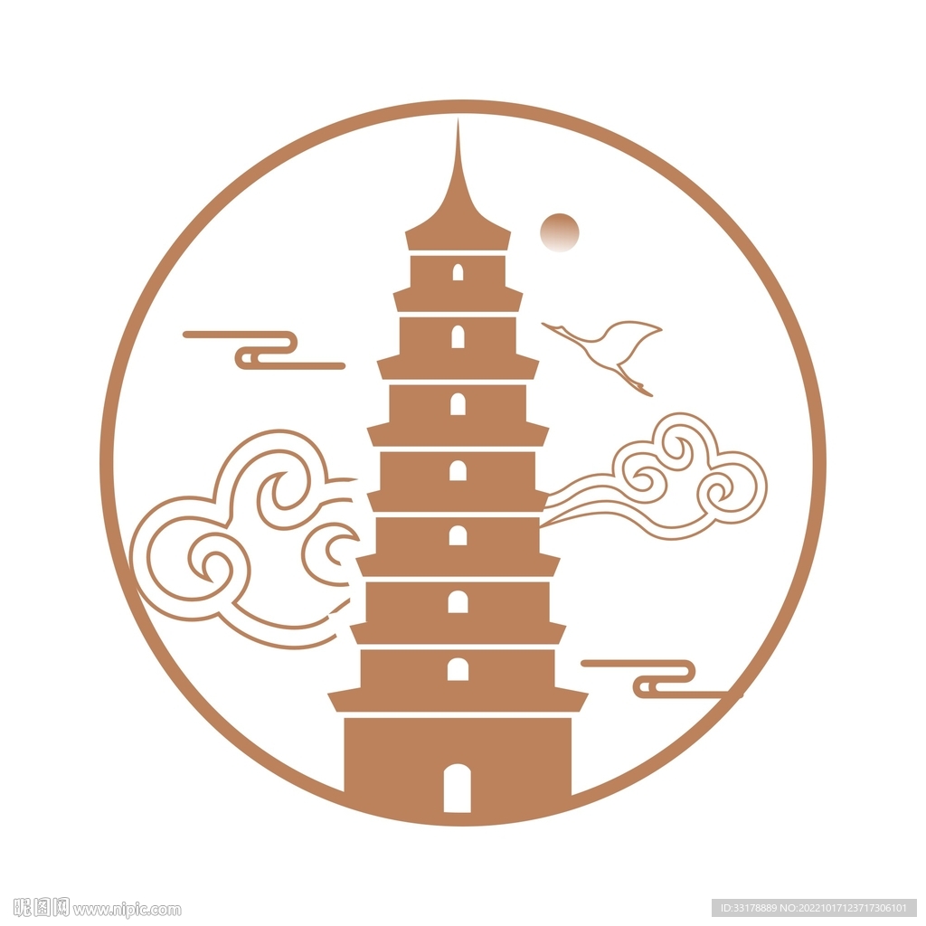 中国风古典云纹飞鹤古塔古典边框