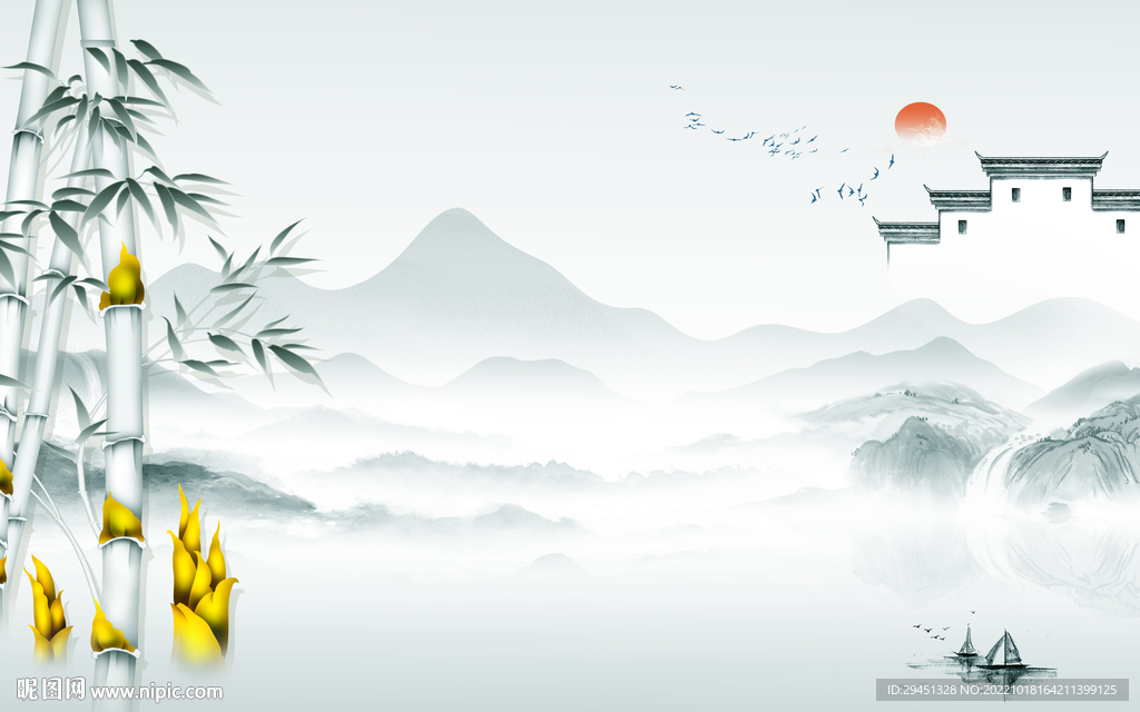 客厅 最新山水墙画 Tif分层